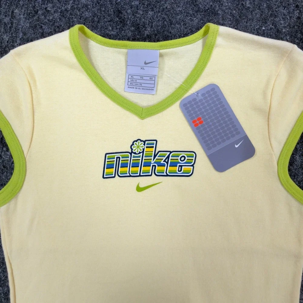 Nike Y2K V-Neck Baby Tee Girls XL Yellow Lime Green NWT Modern 690984-708